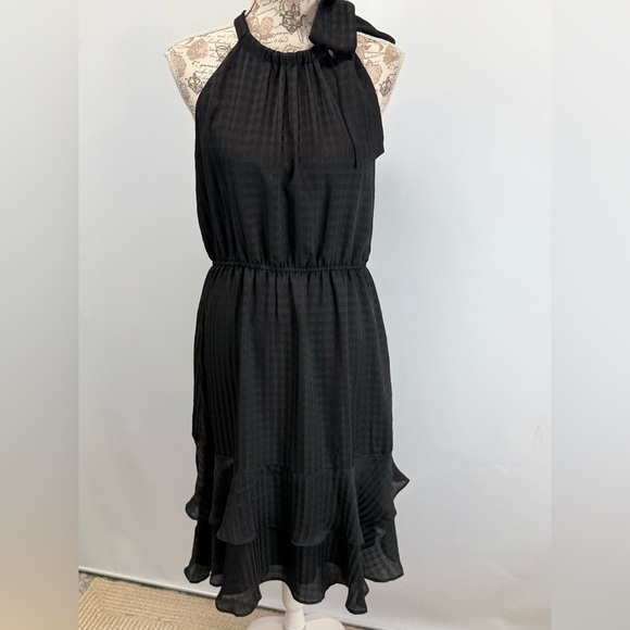 ANN TAYLOR FACTORY Black on black gingham print halter Midi Dress size M - Picture 5 of 13